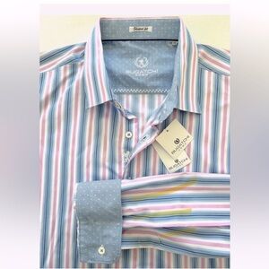 BUGATCHI UOMO Shirt XXL SHAPED Buttondown White Pink Blue Stripe Check 2XL NWT